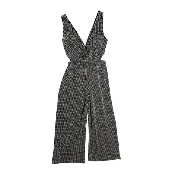 Caution to the Wind Black Cream Sleeveless Jumpsuit V-Neck Size Small Cutout - Picture 4 of 12